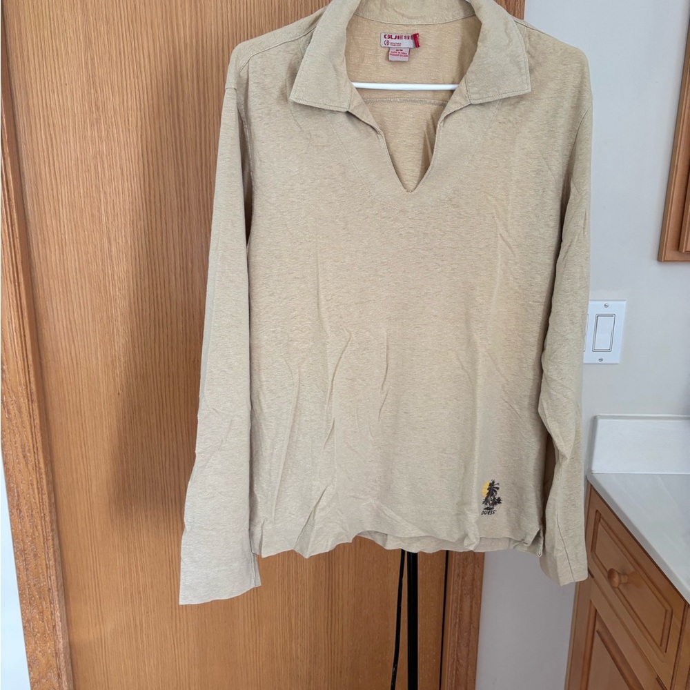 Guess Tan V-Neck Polo Shirt - NEW - Medium